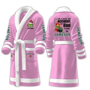 Grnch In Case Of Accident My Blood Type Is Jameson Fleece Bathrobe2