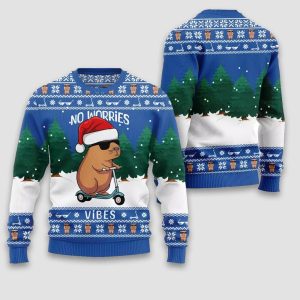 No Worries Vibes Capybara Ugly Christmas Sweater 1 No Worries Vibes Capybara Ugly Christmas Sweater1
