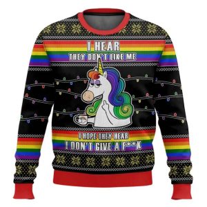 LGBT Unicorn I Don’t Give A Fuck Ugly Christmas Sweater