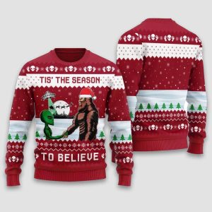 Alien Bigfoot Tis The Season To Believe Ugly Christmas Sweater