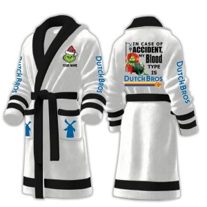 Grnch In Case Of Accident My Blood Type Is Dutch Bros Fleece Bathrobe3