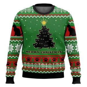 Meowy Black Cat Christmas Tree Funny Naughty Ugly Sweater
