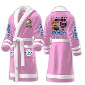 Grnch In Case Of Accident My Blood Type Is Busch Light Fleece Bathrobe2