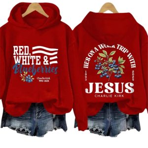 Hes On A Work Trip With Jesus Charlie Kirk Red White and Blueberries Sweatshirt1
