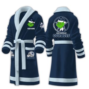 Grnch I Hate People But I Love My Cowboys Fleece Bathrobe (1)