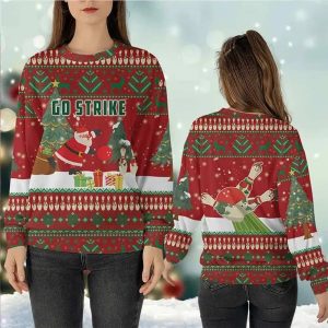 Santa Go Strike Funny Bowling Christmas Ugly Sweater