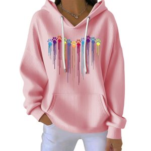 Womens Colorful Dog Heart Paw Print Casual Hoodie3