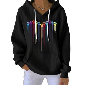 Womens Colorful Dog Heart Paw Print Casual Hoodie1