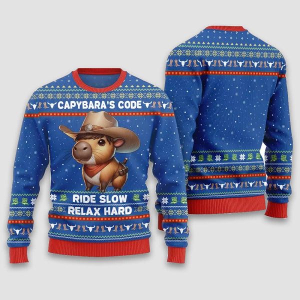 Capybara’s Code Ride Slow Relax Hard Christmas Ugly Sweater