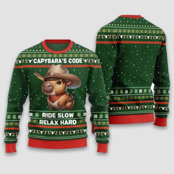 Capybara’s Code Ride Slow Relax Hard Christmas Ugly Sweater