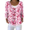 Casual Breast Cancer Awareness Pink Ribbon Art Print Buttoned Cardigan Sweater