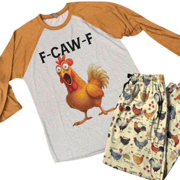 Chicken Raglan Lounge Pajamas Funny F-Caw-F Chicken