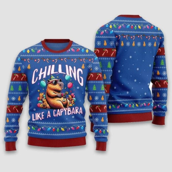 Chilling Like A Capabara Ugly Holiday Sweater