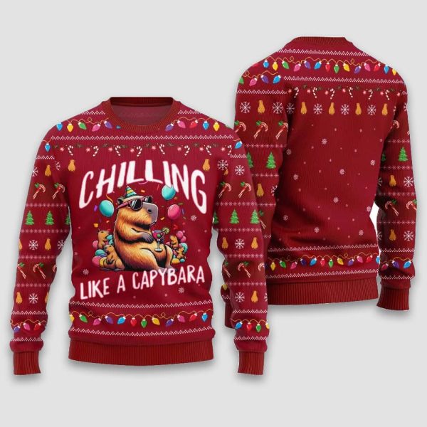 Chilling Like A Capabara Ugly Holiday Sweater