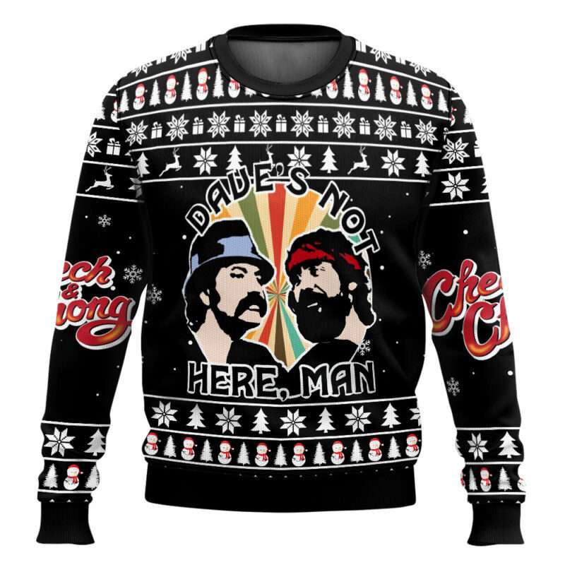 Daves Not Here Man Cheech and Chong Ugly Christmas Sweater Dave's Not Here Man Cheech and Chong Ugly Christmas Sweater