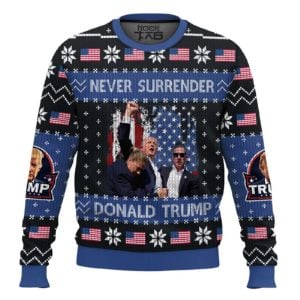 Donald Trump Never Surrender Ugly Christmas Sweater