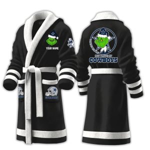 Grnch I Hate People But I Love My Cowboys Fleece Bathrobe (1)