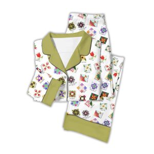 Sewing Lover Pajama Set Flower Quilt Block Pattern2