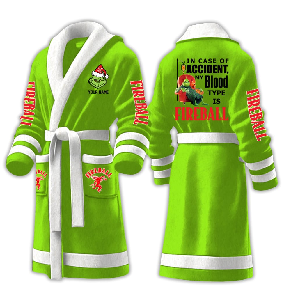 Grnch In Case Of Accident My Blood Type Is Fireball Fleece Bathrobe Grnch In Case Of Accident My Blood Type Is Fireball Fleece Bathrobe