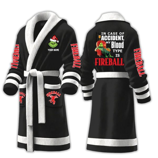 Grnch In Case Of Accident My Blood Type Is Fireball Fleece Bathrobe