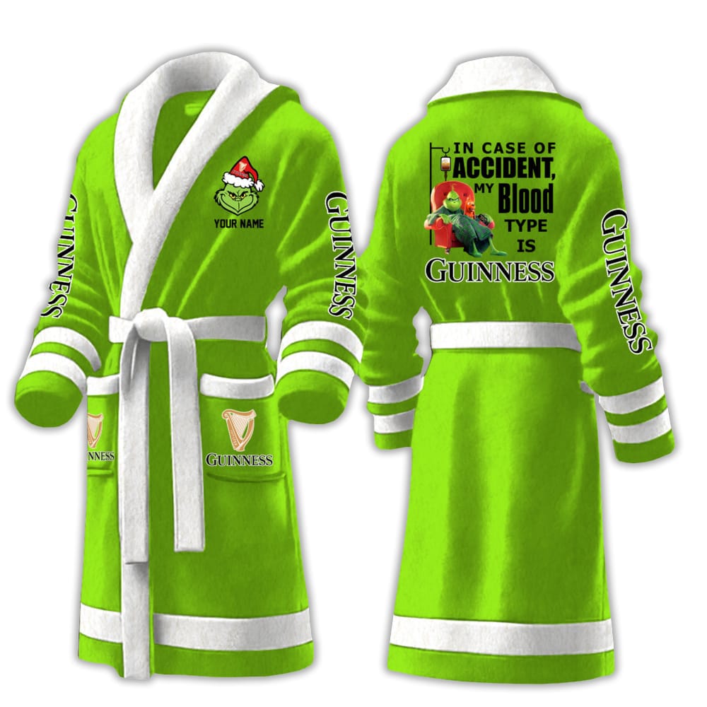 Grnch In Case Of Accident My Blood Type Is Guinness Fleece Bathrobe Grnch In Case Of Accident My Blood Type Is Guinness Fleece Bathrobe