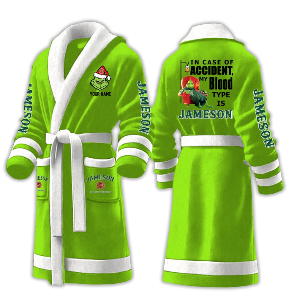 Grnch In Case Of Accident My Blood Type Is Jameson Fleece Bathrobe Grnch In Case Of Accident My Blood Type Is Jameson Fleece Bathrobe