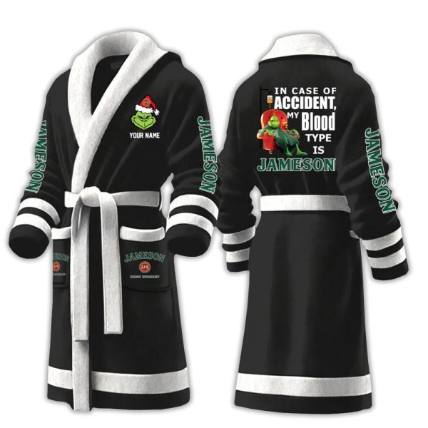 Grnch In Case Of Accident My Blood Type Is Jameson Fleece Bathrobe