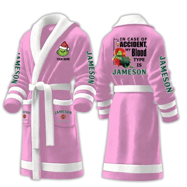 Grnch In Case Of Accident My Blood Type Is Jameson Fleece Bathrobe
