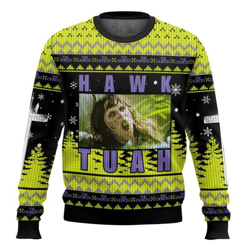 Hawk Tuah The Exorcist Horror Ugly Christmas Sweater Hawk Tuah The Exorcist Horror Ugly Christmas Sweater