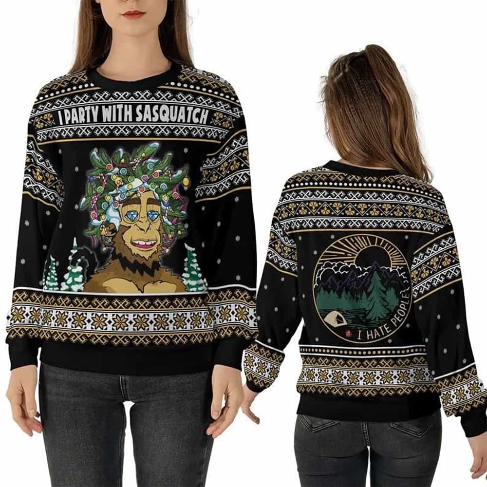 I Party With Sasquatch Christmas Ugly Sweater I Party With Sasquatch Christmas Ugly Sweater