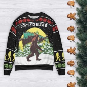 Don't Stop Believin' Bigfoot Ugly Christmas Sweater
