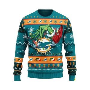 Dolphins The Hand Of Grnch Ugly Christmas Sweater