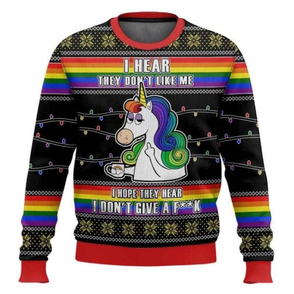 LGBT Unicorn I Don’t Give A Fuck Ugly Christmas Sweater