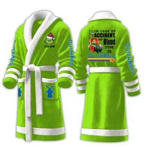 Grnch In Case Of Accident My Blood Type Is Dutch Bros Fleece Bathrobe