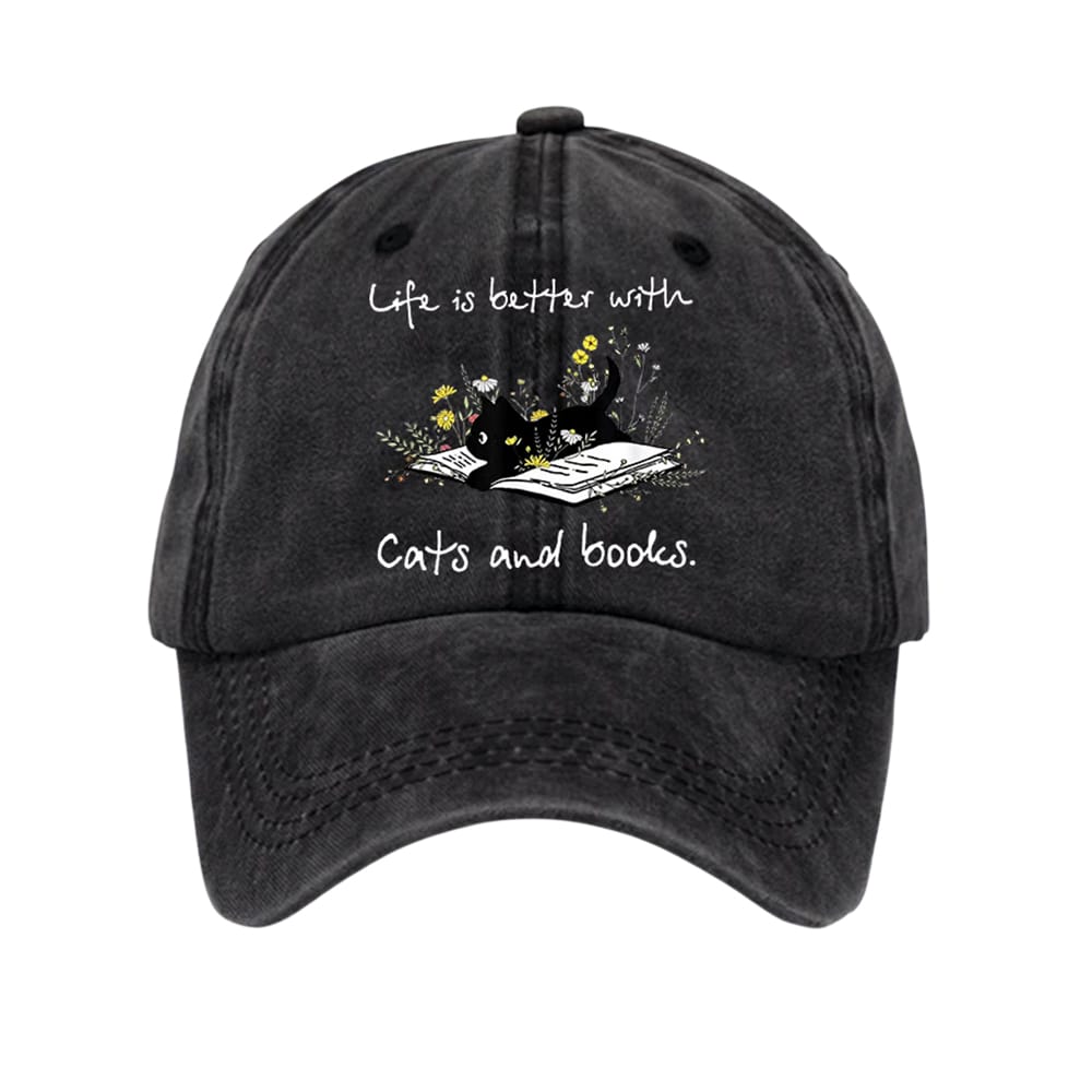 Life Is Better With Cats And Books Hat Life Is Better With Cats And Books Hat