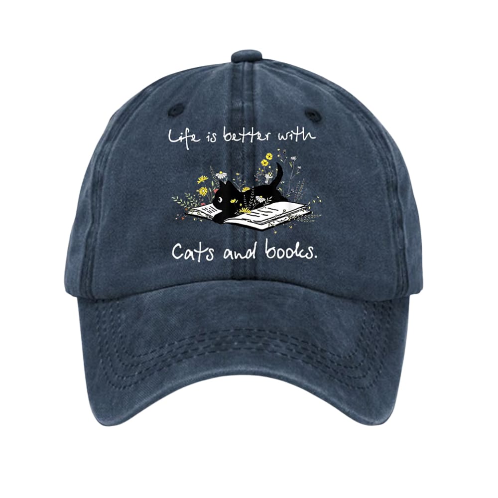 Life Is Better With Cats And Books Hat Life Is Better With Cats And Books Hat
