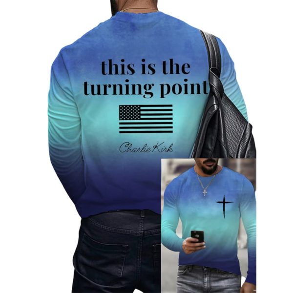 Men’s This Is The Turning Pointn Print Round Neck Long Sleeve T-Shirt