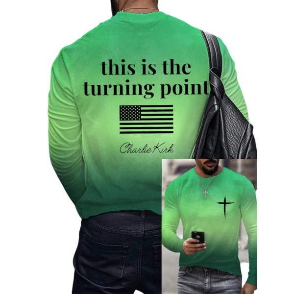 Men’s This Is The Turning Pointn Print Round Neck Long Sleeve T-Shirt