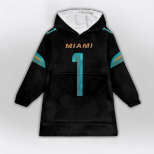 Tagovailoa 1 Miami Football Unisex Blanket Hoodie1