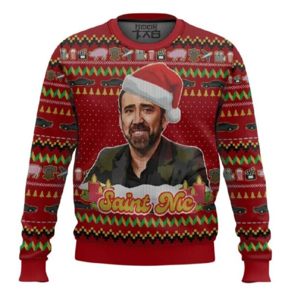 Nicolas Cage Jolly Old Saint Nic Christmas Ugly Sweater