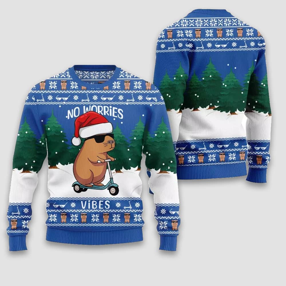 No Worries Vibes Capybara Ugly Christmas Sweater No Worries Vibes Capybara Ugly Christmas Sweater