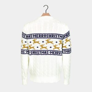 Classy White Reindeer Family Cotton Ugly Christmas Sweater1