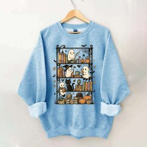 Retro Halloween Bookshelf Sweatshirt3