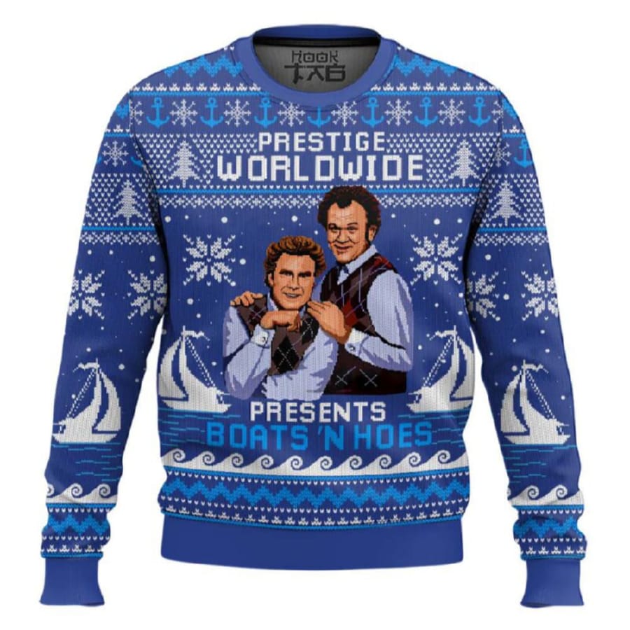Prestige Worldwide Presents Boat N Hoes Step Brothers Ugly Christmas Sweater Prestige Worldwide Presents Boat N Hoes Step Brothers Ugly Christmas Sweater