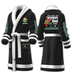 Grnch In Case Of Accident My Blood Type Is Jameson Fleece Bathrobe1