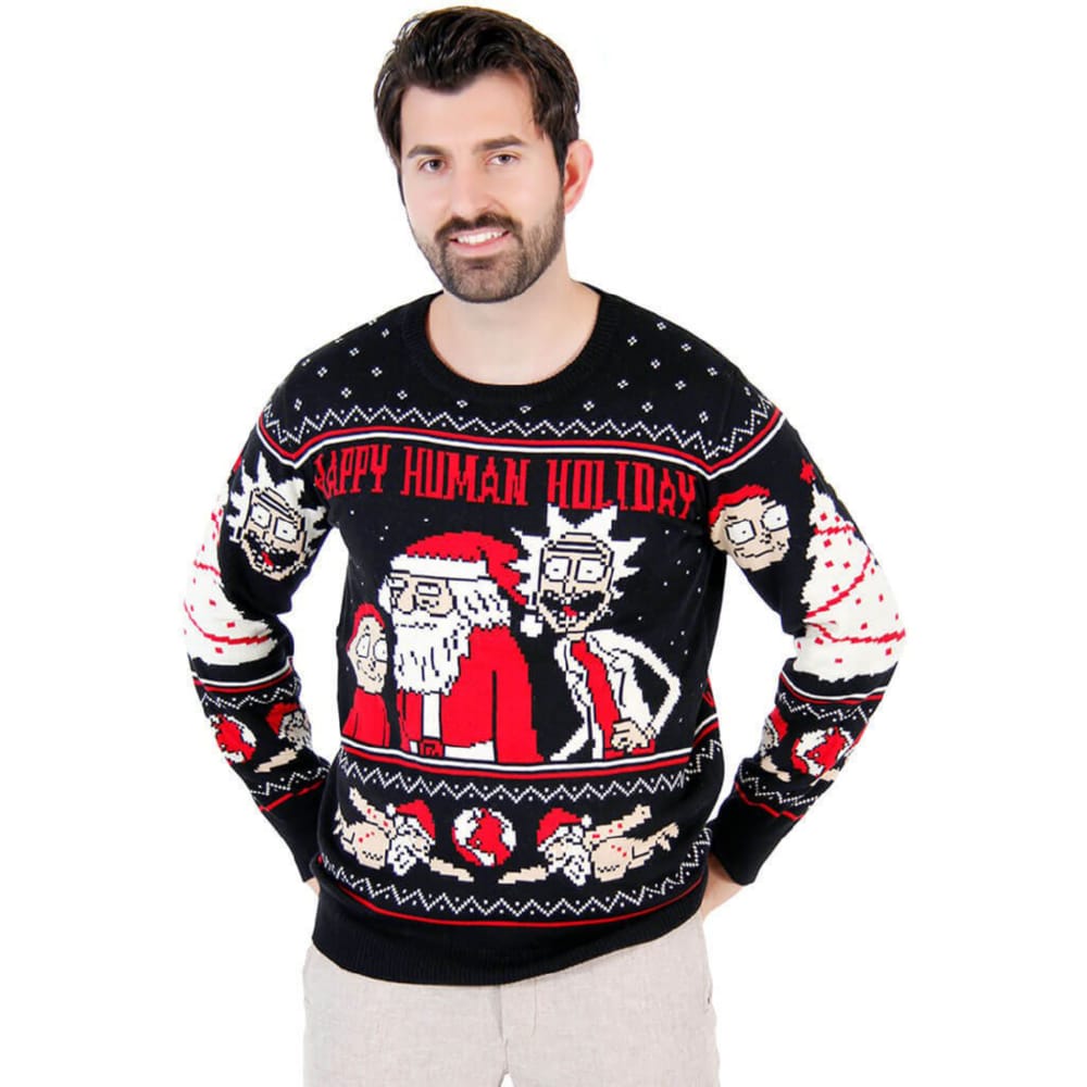 Rick and Morty Happy Human Holiday Ugly Christmas Sweater Rick and Morty Happy Human Holiday Ugly Christmas Sweater