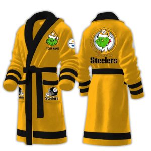 Grnch I Hate People But I Love My Steelers Fleece Bathrobe