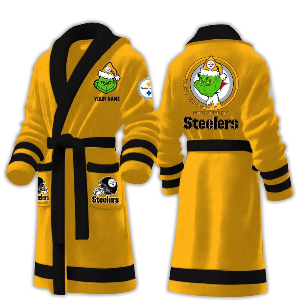 Grnch I Hate People But I Love My Steelers Fleece Bathrobe Grnch I Hate People But I Love My Steelers Fleece Bathrobe