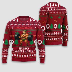 Time Flex Gym Jacked Frost Six Pack Santas Helper Ugly Christmas Sweater1