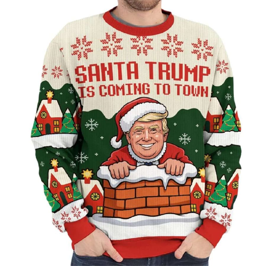 Santa Trump Is Coming To Town Ugly Christmas Sweater Santa Trump Is Coming To Town Ugly Christmas Sweater